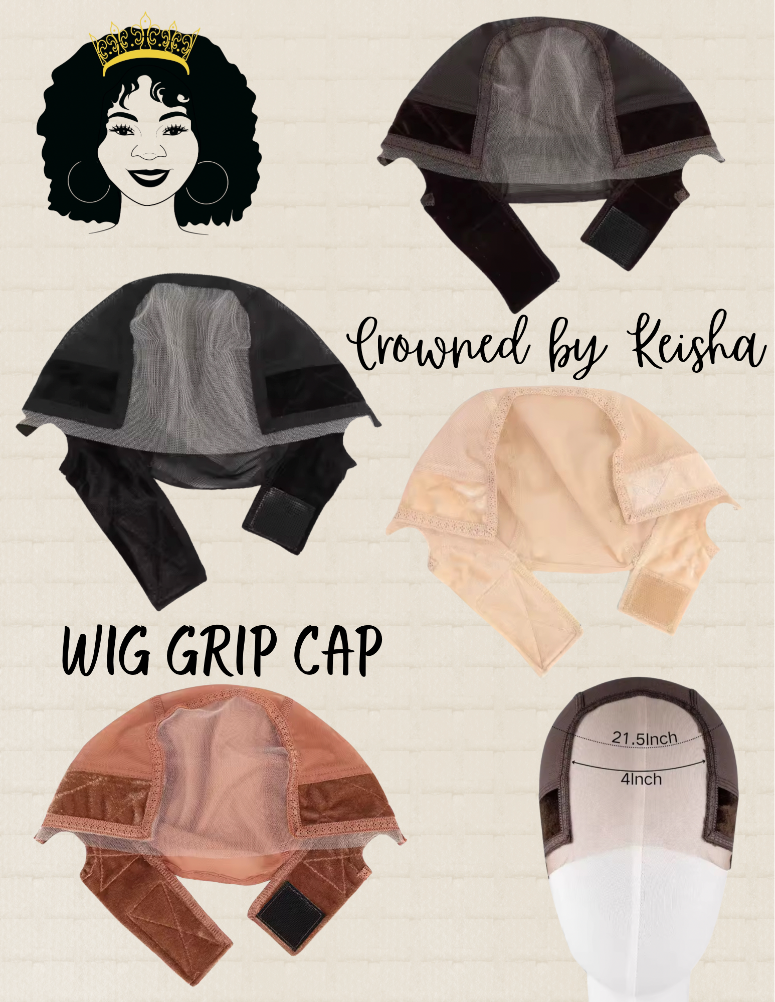 Crowned by Keisha “Save your Edges” Adjustable, Velvet Wig Grip Cap with 4x5 Transparent Lace With Velcro - Image 7