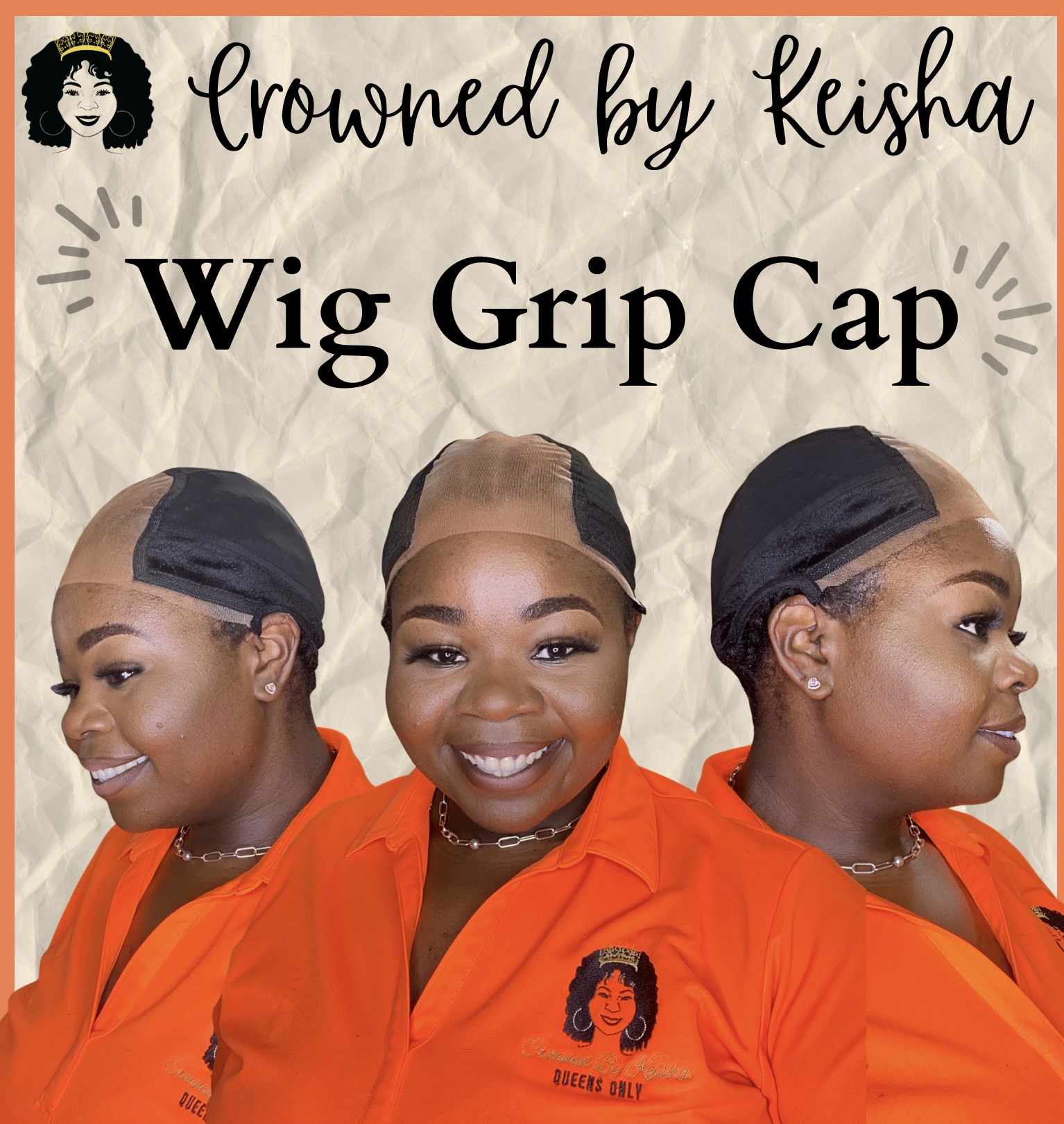 Crowned by Keisha “Save your Edges” Adjustable, Velvet Wig Grip Cap with 4×5 Transparent Lace With Velcro