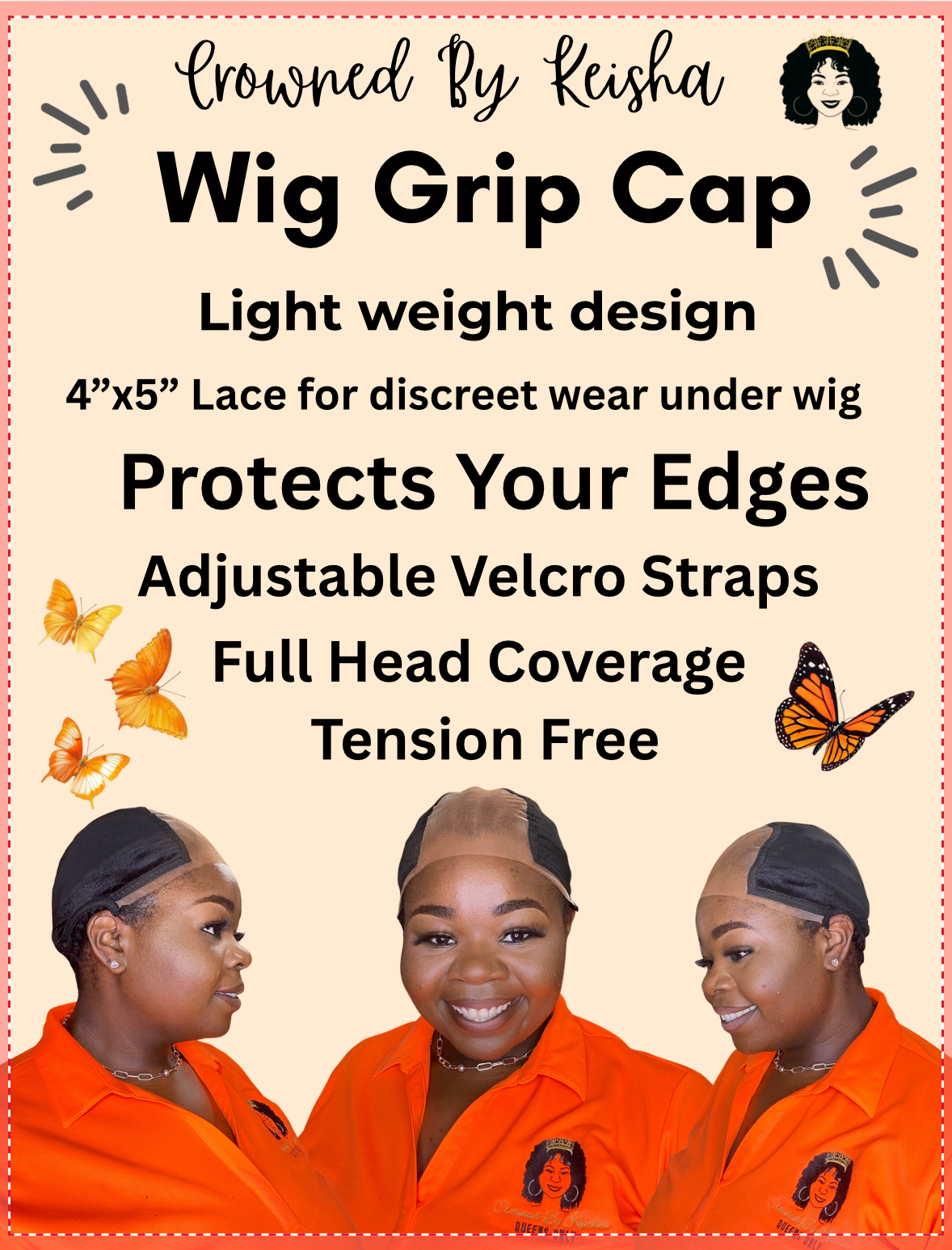 Crowned by Keisha “Save your Edges” Adjustable, Velvet Wig Grip Cap with 4x5 Transparent Lace With Velcro - Image 2